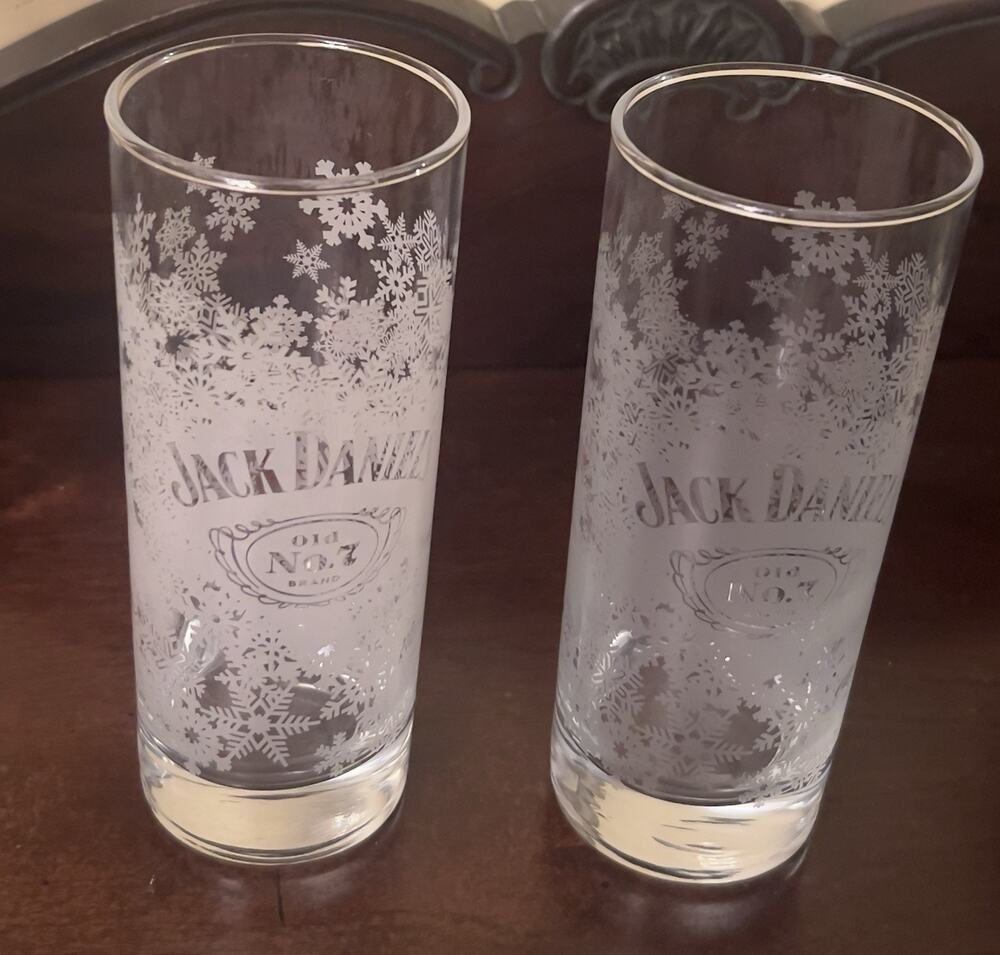 Jack Daniel's Old No. 7 Snowflake Highball Glasses Set of 2 10 Oz Holiday Barwar